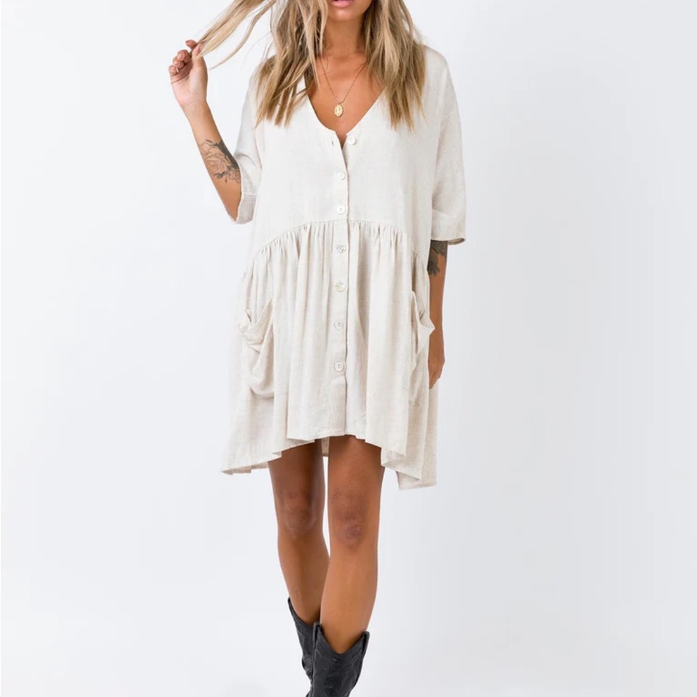 Princess Polly SANDY MINI DRESS NATURAL LOWER IMPACT